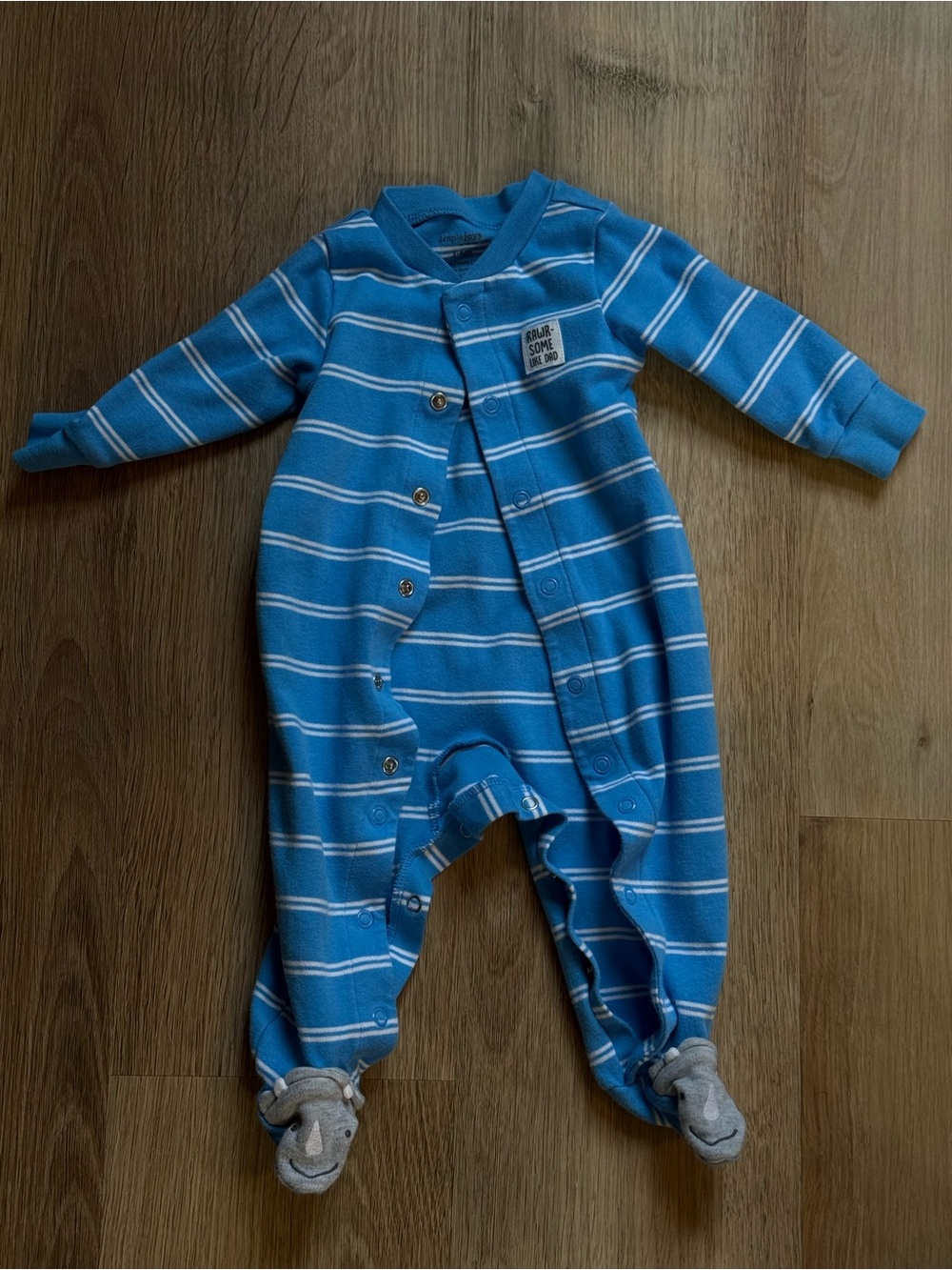 Blue Striped Dino Baby One-Piece Footed Pajamas